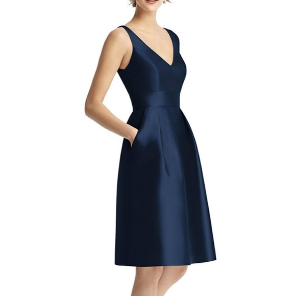 NEW Alfred Sung v neck pleated skirt cocktail dress pockets 2 - Picture 1 of 7